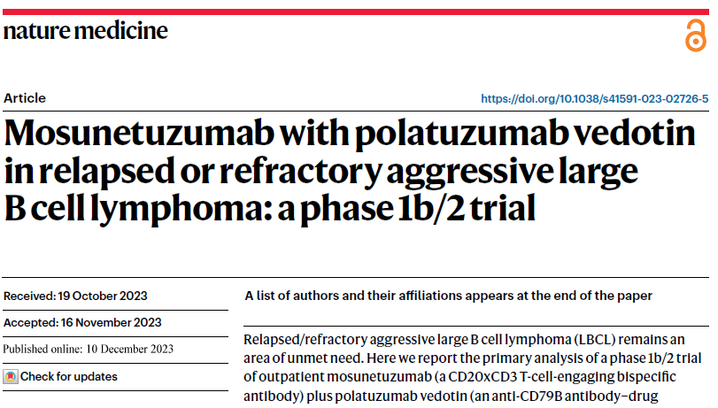 图片[2]-双抗+ADC！Nature Med发表复发或难治性大B细胞淋巴瘤Ib/II期结果-Hypeptide